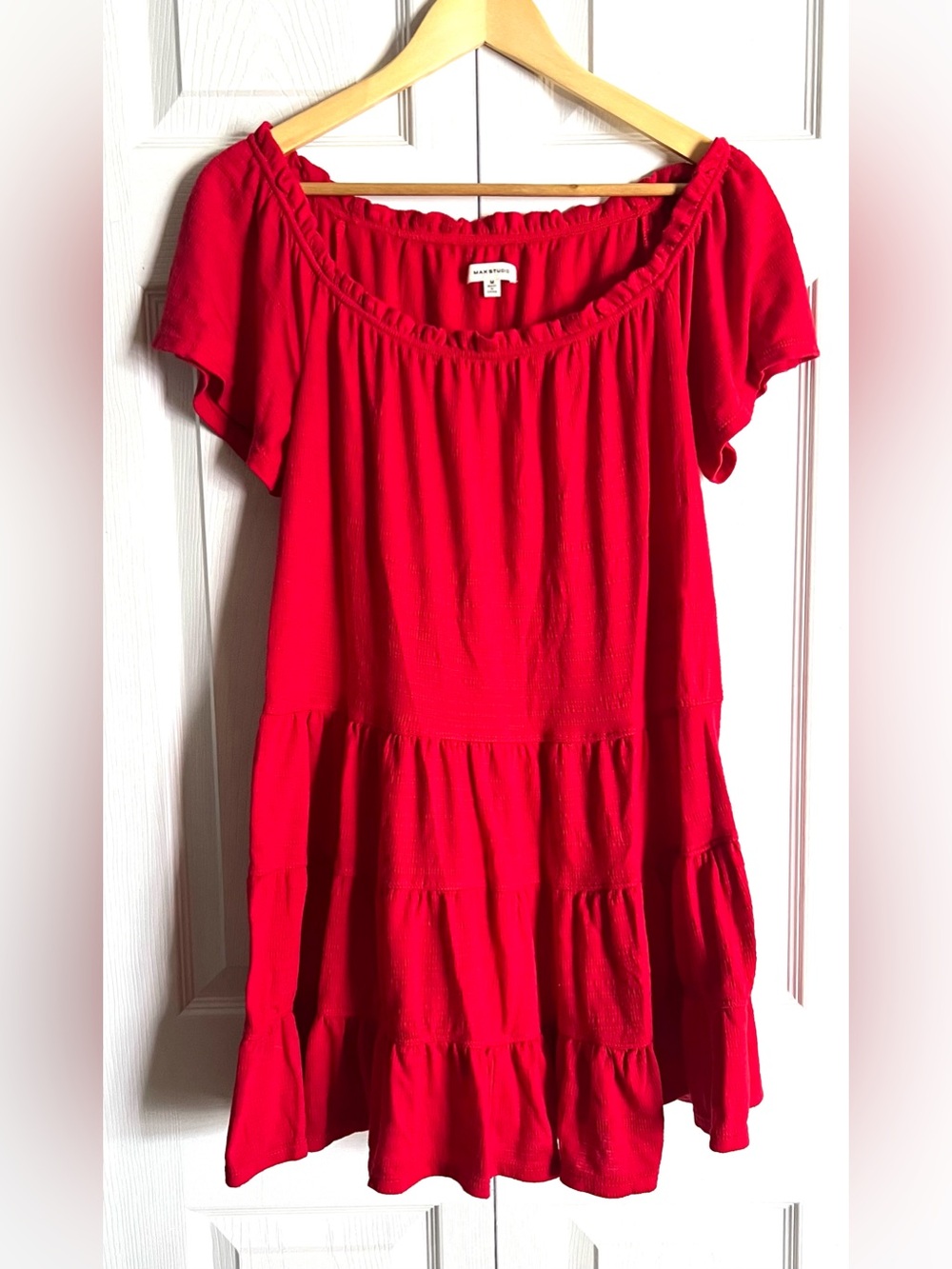 Max Studio Red Tiered Ruffle Off-The-Shoulder Mini Dress